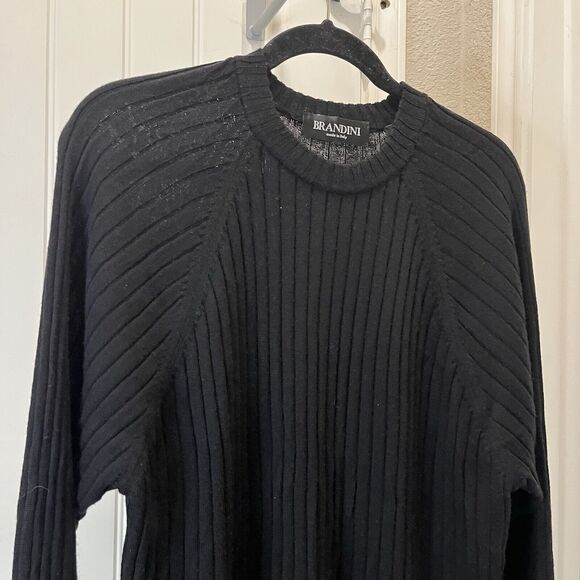 Brandini Men's Size L Crewneck Long Sleeve Ribbed Sweater 100% New Wool Black - Picture 3 of 10
